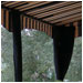Deck cover with dramatic striped cover and black curtains.