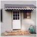 A sophisticated gray awning with a pretty double-scalloped valance protects the doorway of this Blackhawk, Danville home from weather.